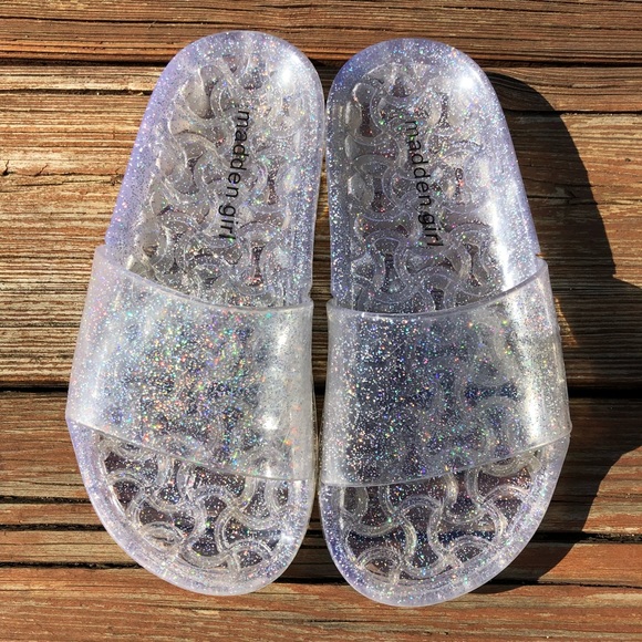 madden girl glitter slides